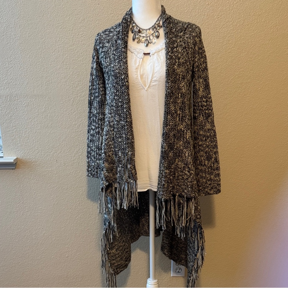 Hem & Thread Black and Cream Fringe Cardigan